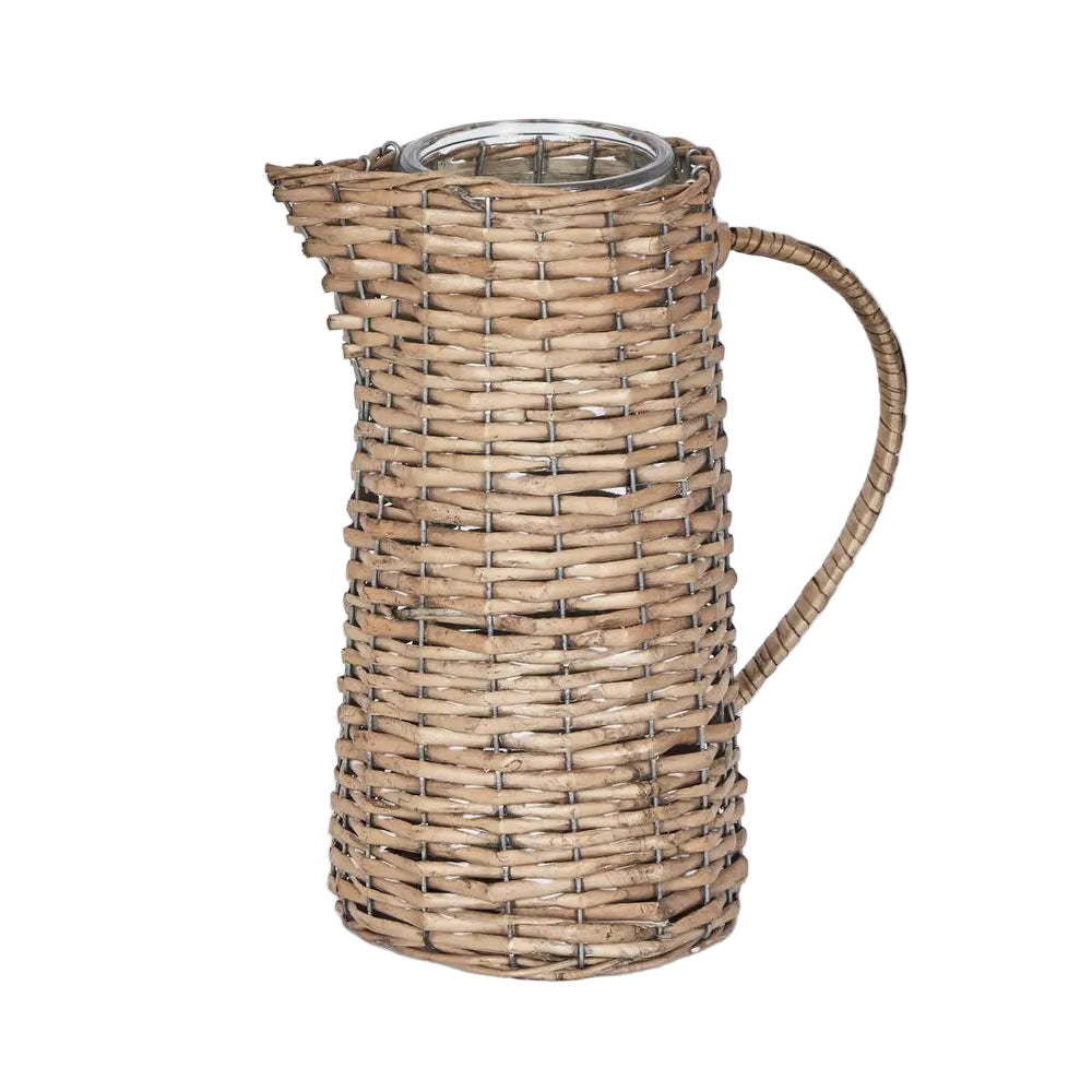 Large Jug with Glass Insert. Wicker pitcher on a white background