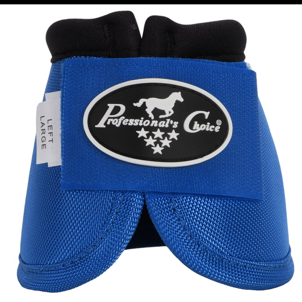 Blue and black horse leg boot with a black oval logo patch reading 'Professional's Choice' on the front, shown on a white background.