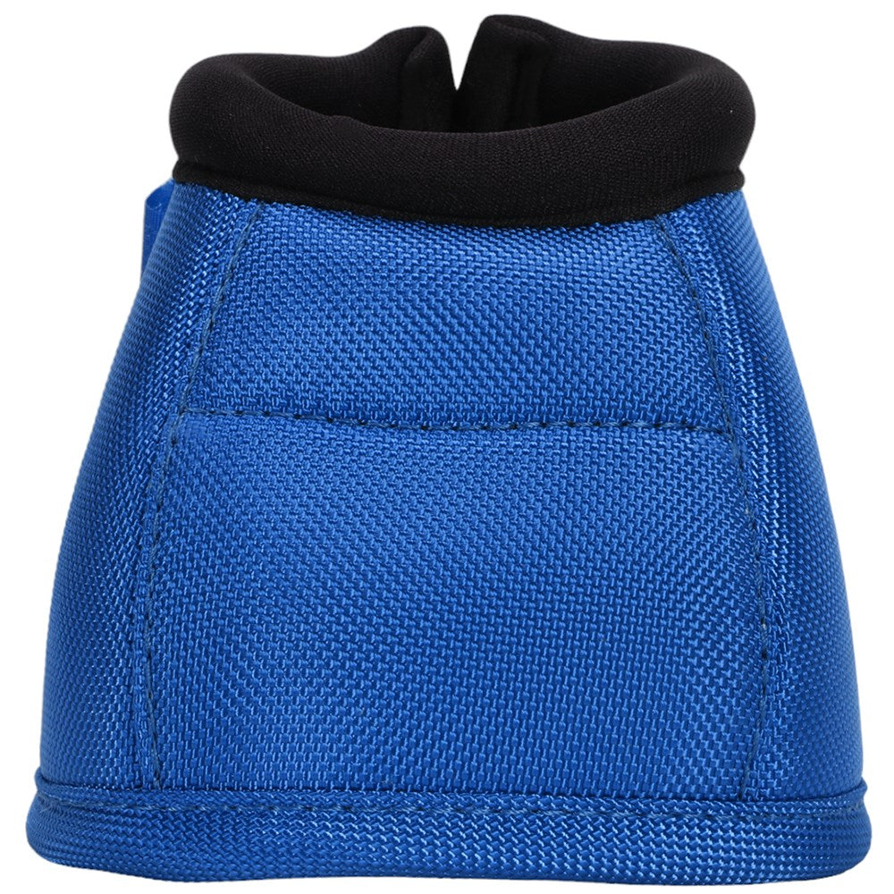 A blue textured fabric bootie or protective boot with a black padded collar, shown against a plain white background.