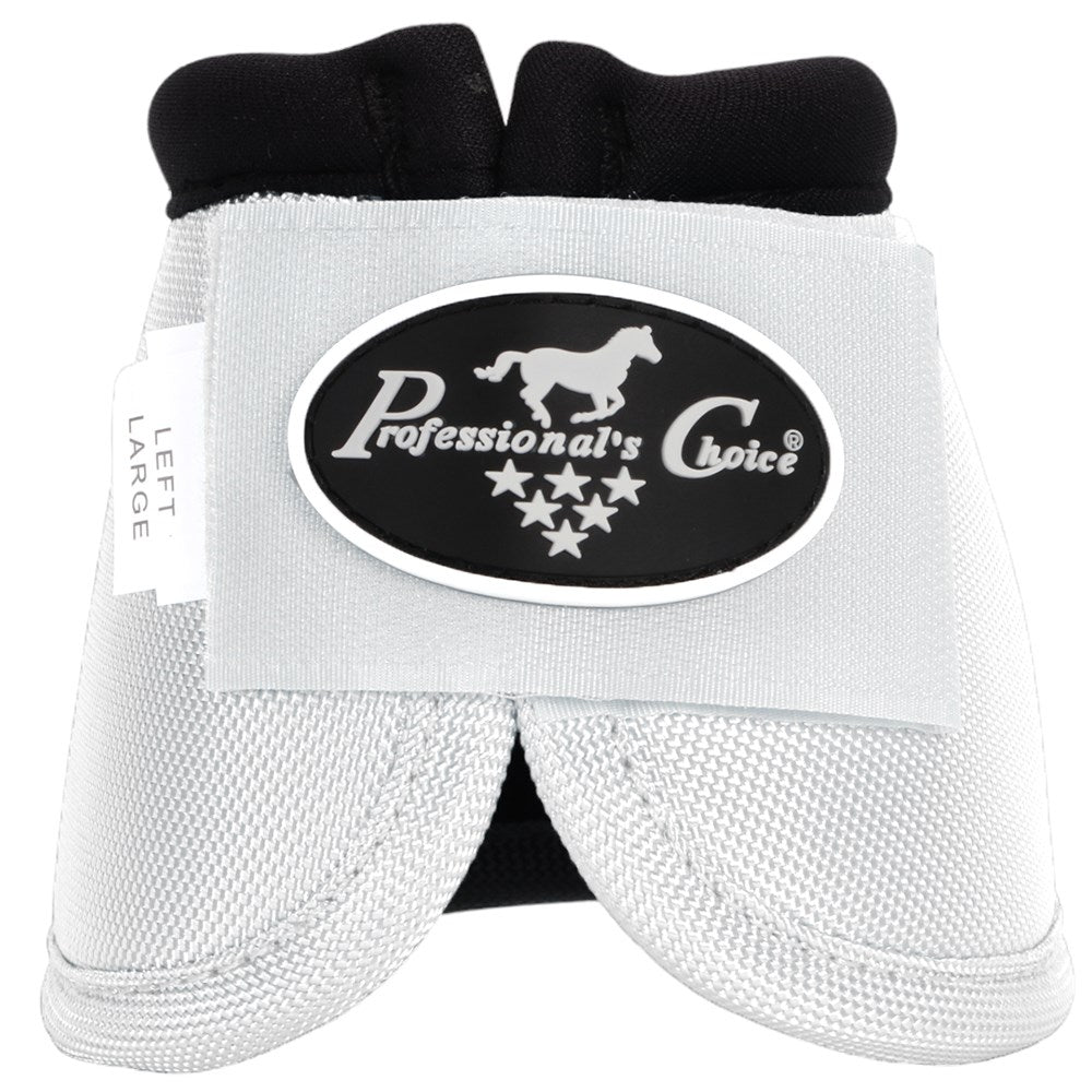 White and black equestrian leg boot with a black oval logo patch reading 'Professional's Choice' on the front strap, shown on a white background.