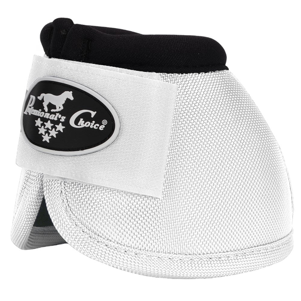 A white and black horse boot with a black oval logo patch reading 'Perrin's Choice' on the front strap, shown against a plain white background.