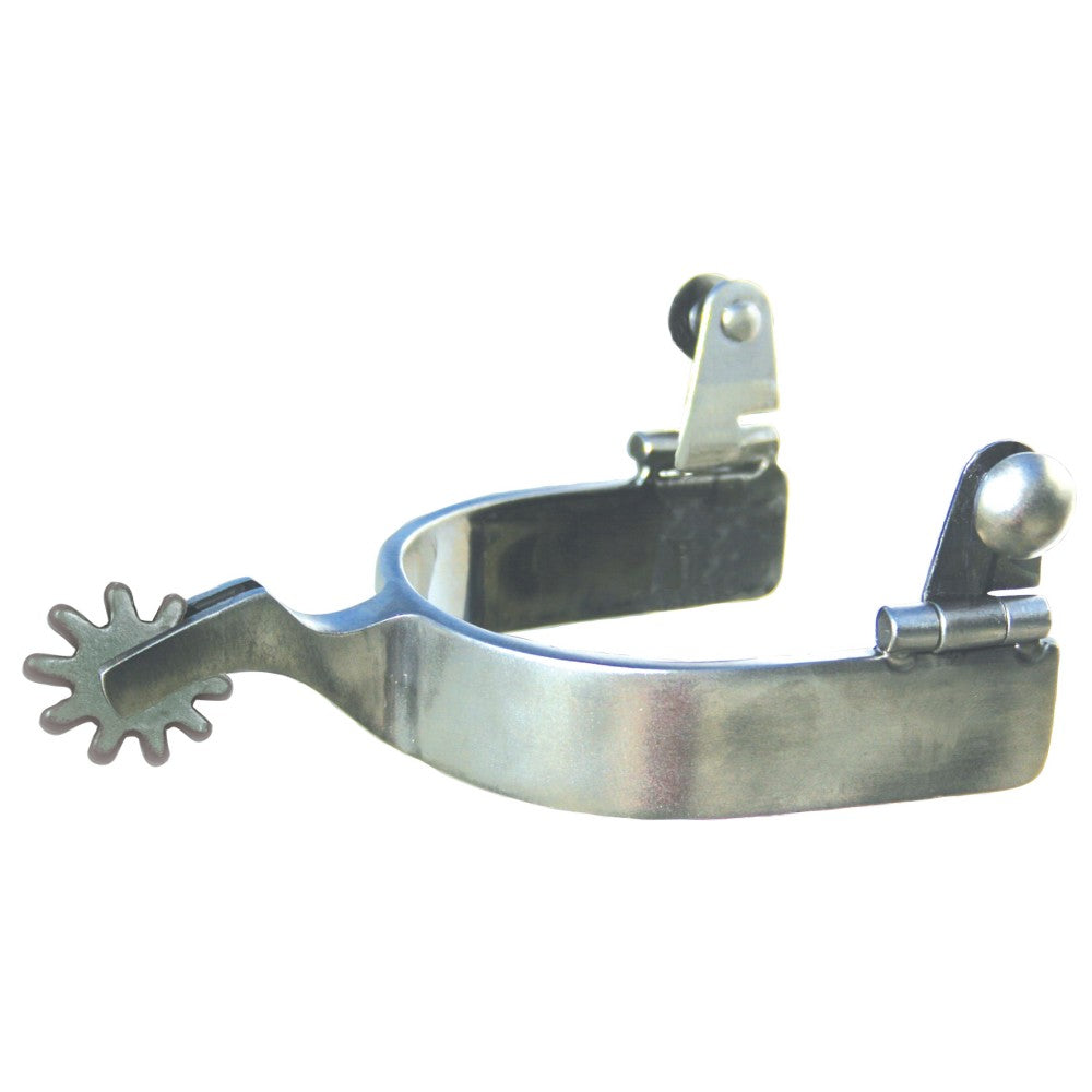 Professional Choice Equisential Cowgirl Spurs. Metallic spurring tool on a white background