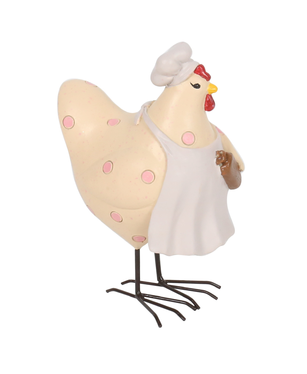 DWBH 'Betty' Resin Chicken. Decorative chicken figurine wearing a chef's hat and apron on a white background