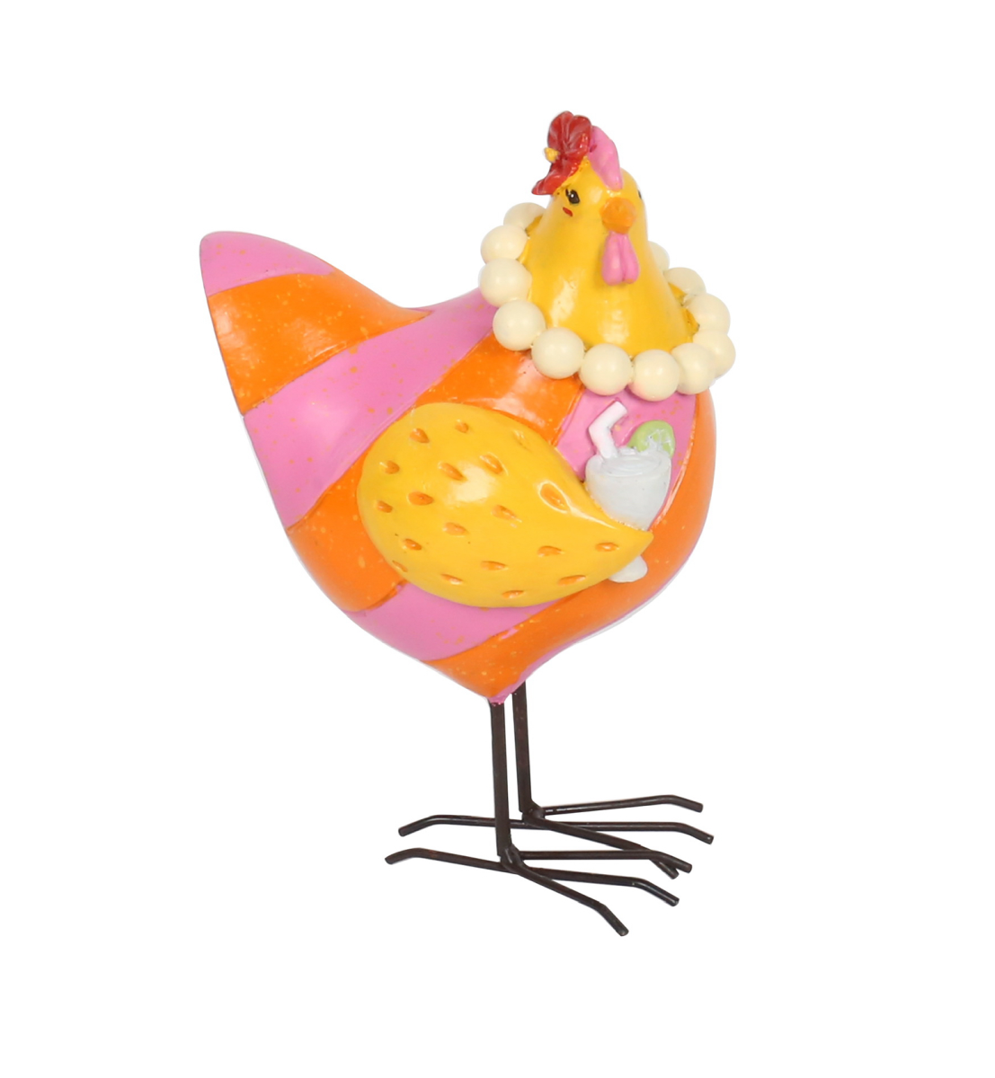 DWBH 'Pearl' Resin Chicken. Colorful chicken-shaped decorative object on a white background