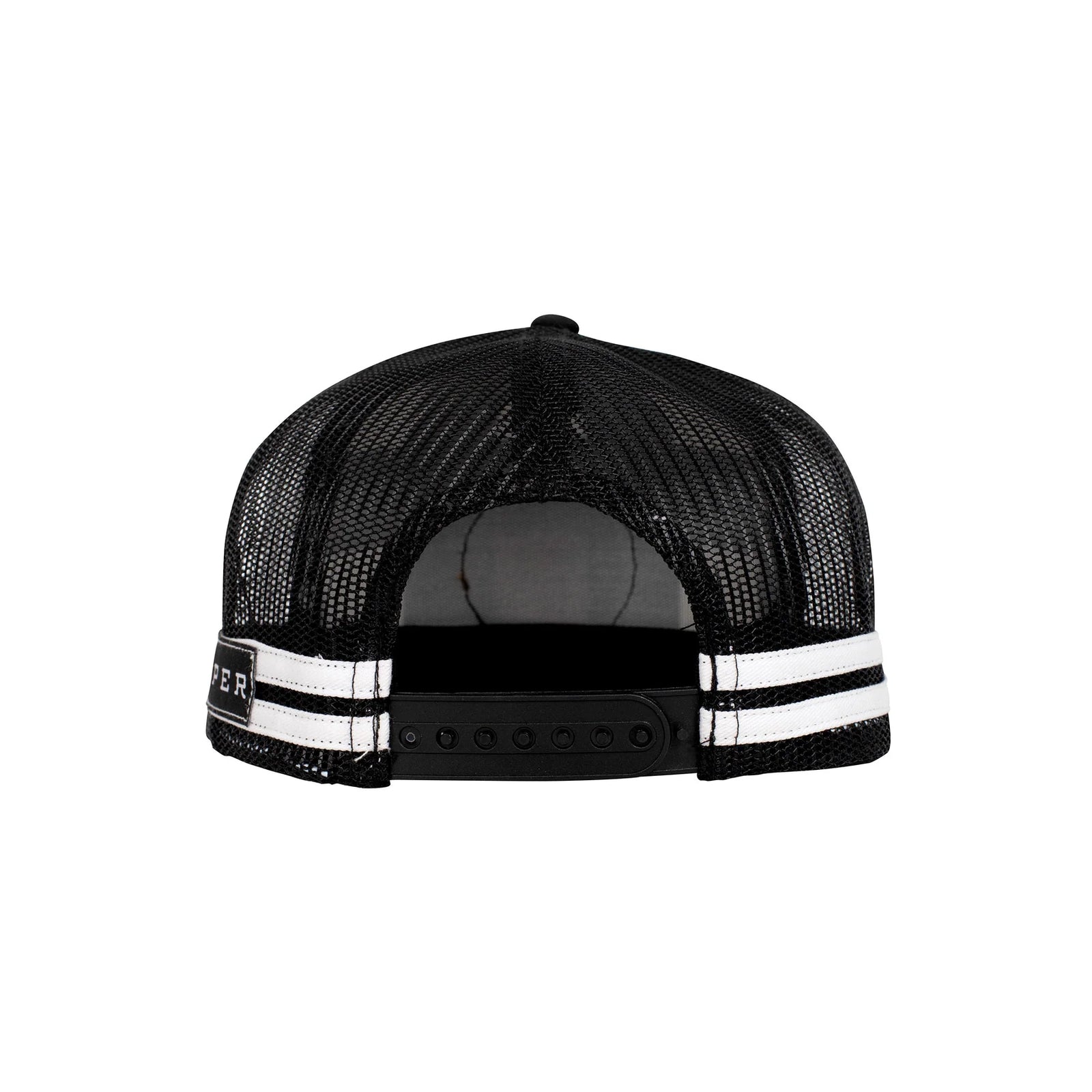 Roper Trucker Cap . Black and white checkered trucker hat with a brown logo on a white background