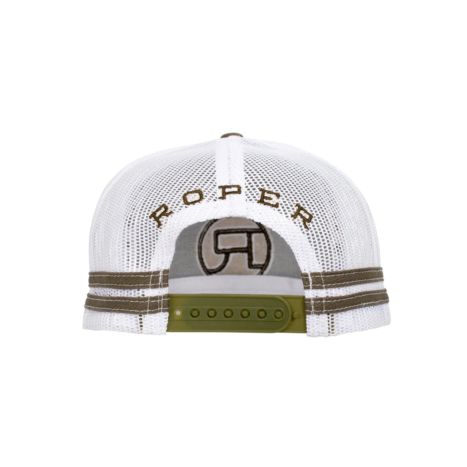 Roper Trucker Cap. Brown cap with a logo on a white background