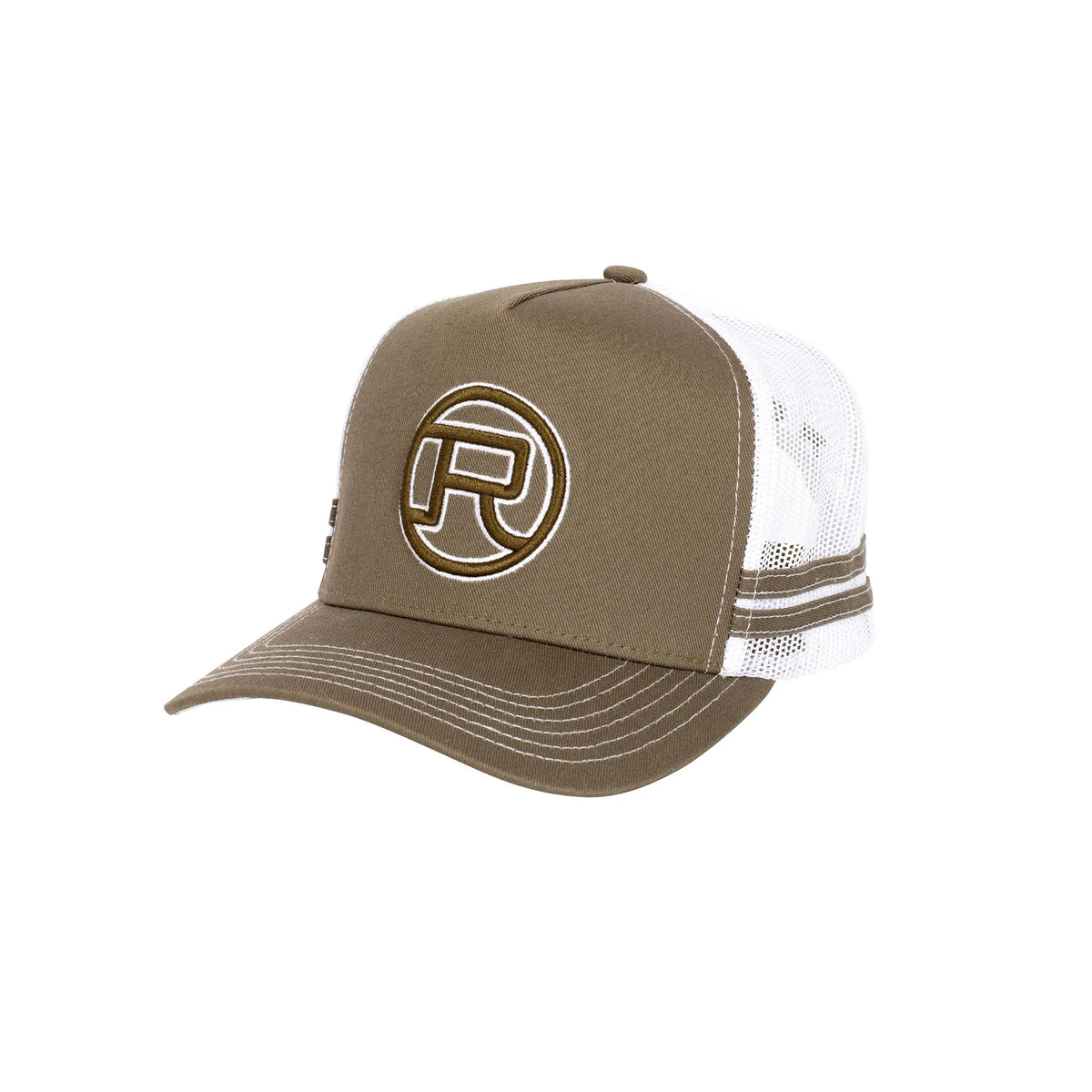 Roper Trucker Cap. Brown cap with a logo on a white background
