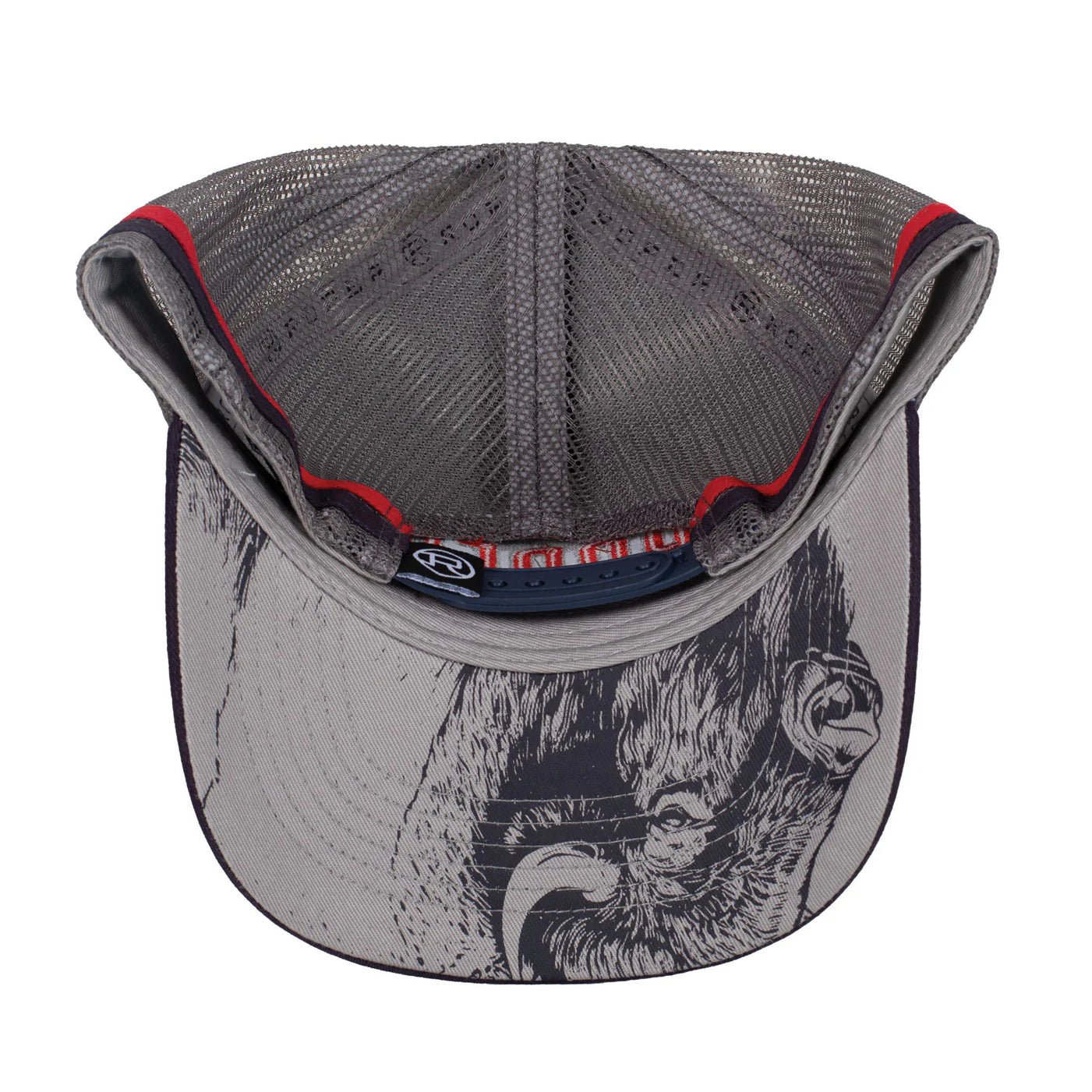 Roper Trucker Cap Aztec Bison. Gray and black cap with red and black 'Roper' branding on a white background