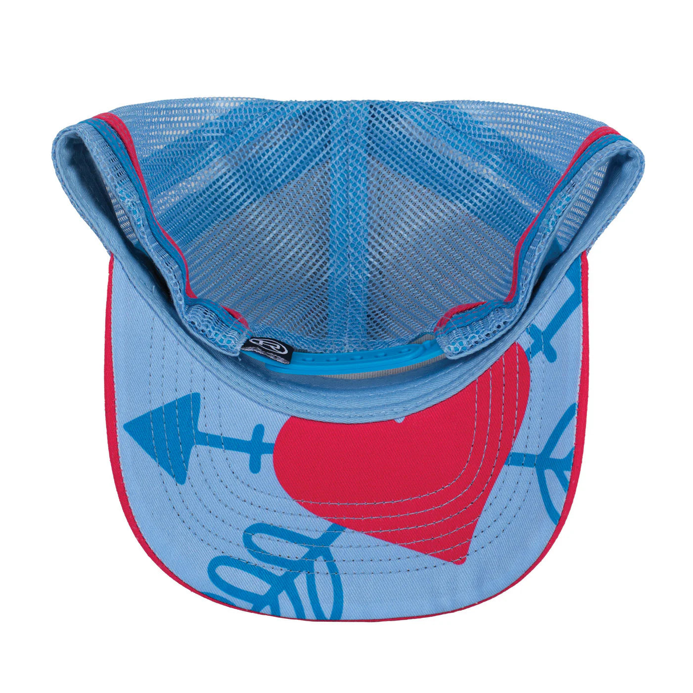 Roper Trucker Cap Cactus Print. Blue and pink cap with cactus pattern on a white background