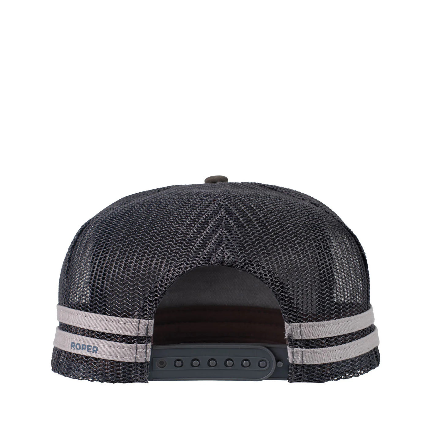 Roper Trucker Cap Bull Skull. Gray trucker cap with mesh back and Roper logo on a white background