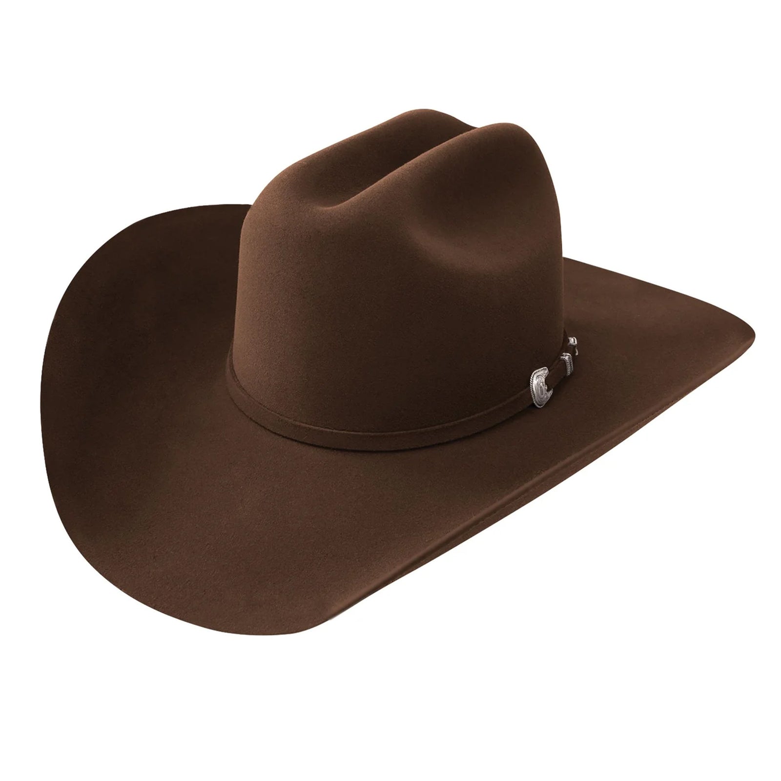  Resistol 20X Tarrant Felt Cowboy Hat, brown color, with a cattleman crown and a band decorating the front.