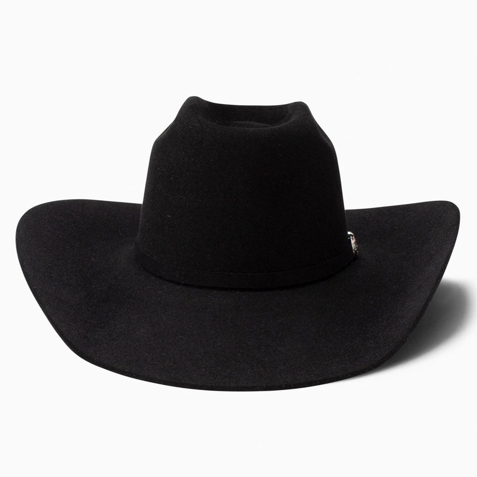 A black Resistol Cojo The SP 6X Fur Felt Cowboy Hat with a leather sweatband and silver hatband buckle.