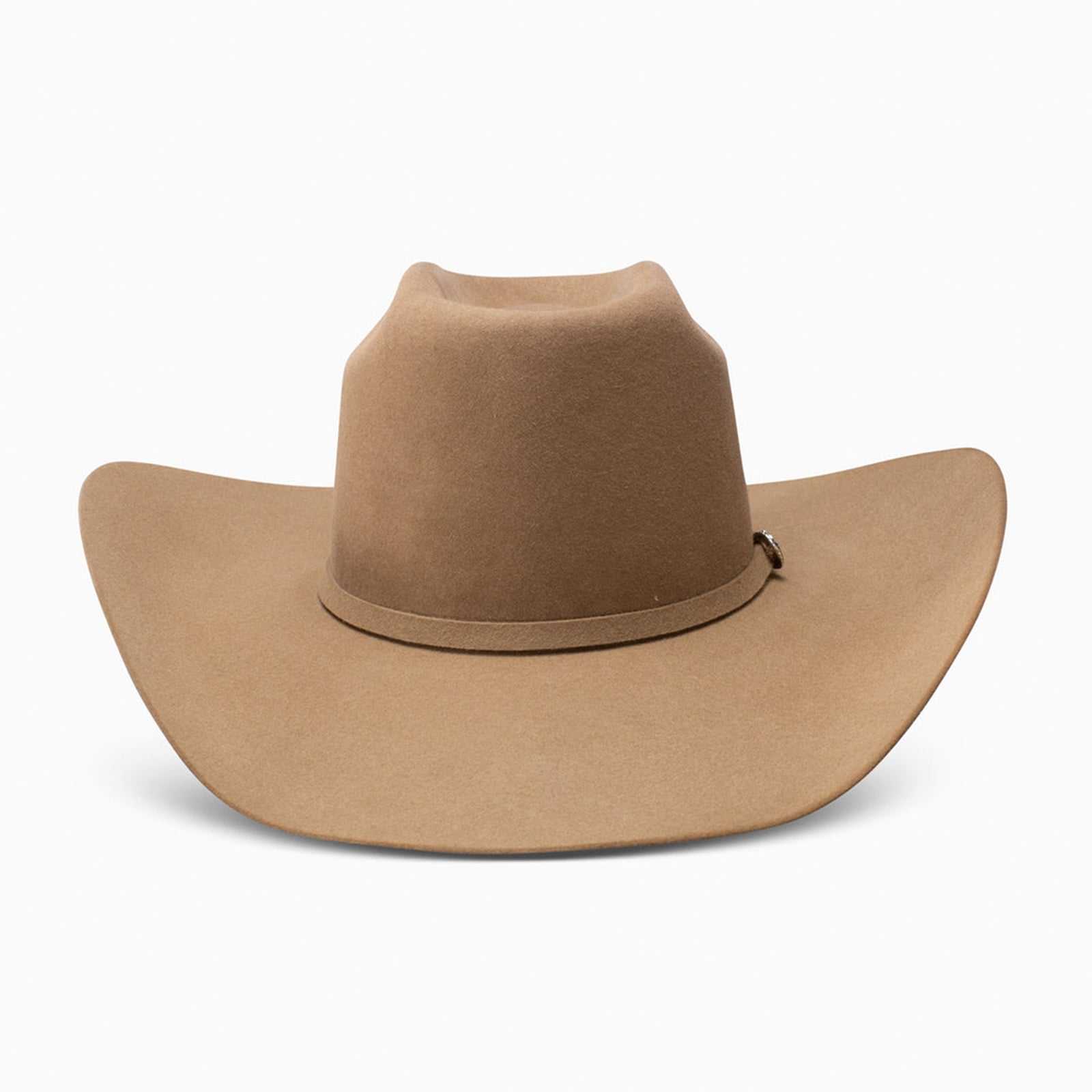 A Resistol Cojo The SP 6X Fur Felt Cowboy Hat in brown color with a rounded brick crown and a leather sweatband.