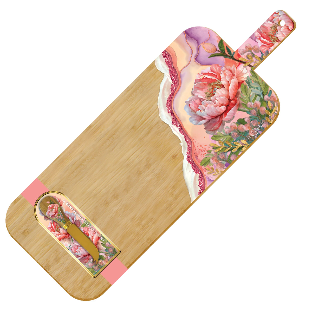 Lisa Pollock Large Resin Bamboo Platter - Coral Peony