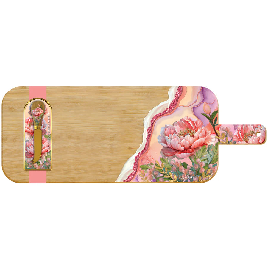 Lisa Pollock Large Resin Bamboo Platter - Coral Peony