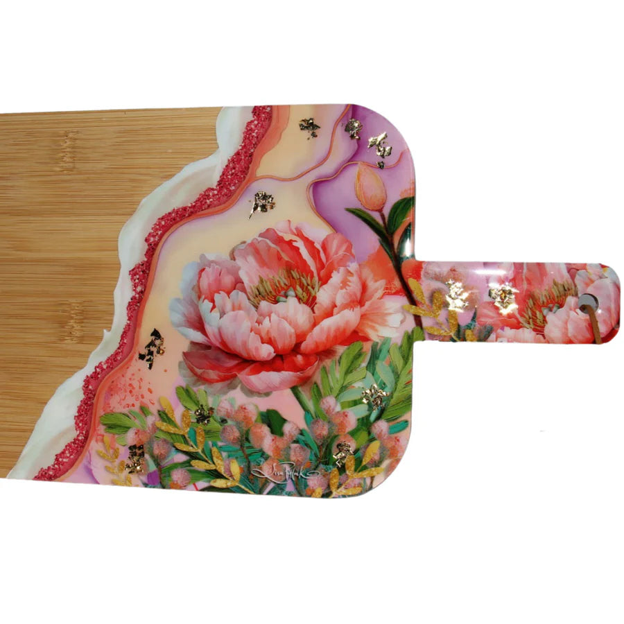 Lisa Pollock Large Resin Bamboo Platter - Coral Peony