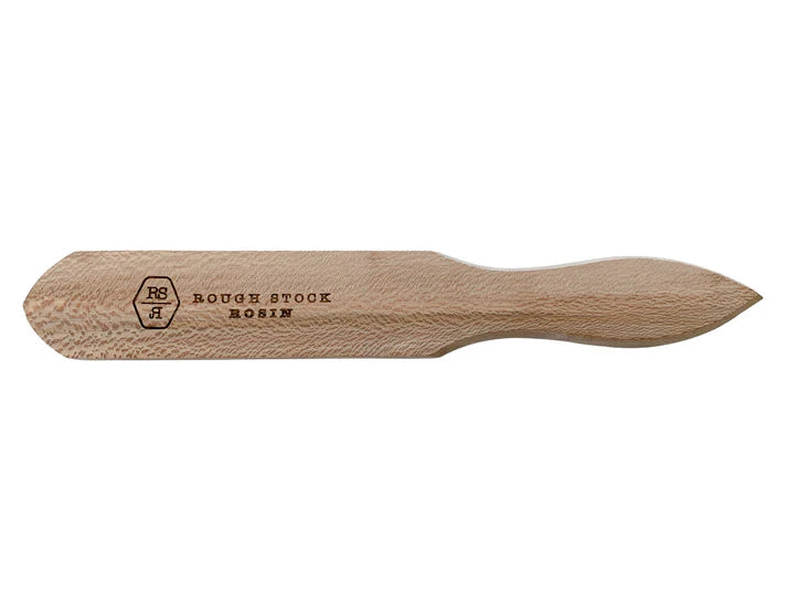Roughstock Rosin Bull Wire Brush. Wooden tool with 'Rough Stock Bobin' branding on a white background