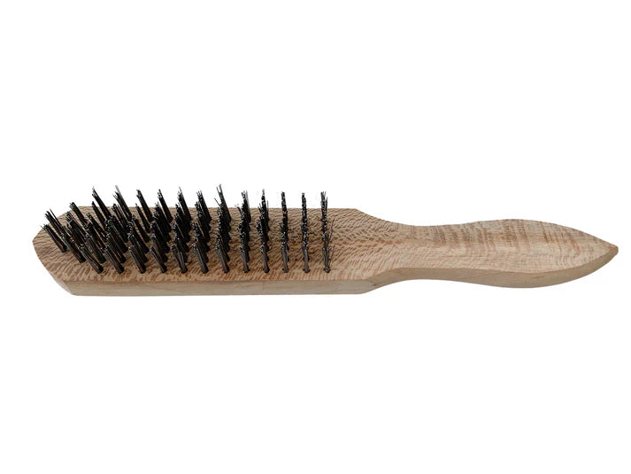 Roughstock Rosin Bull Wire Brush. Wooden hairbrush with black bristles on a white background