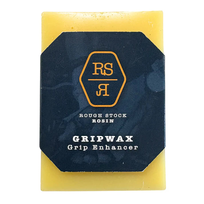Roughstock Rosin 100g GripWax Block. Grip wax bar with &#39;RSJ&#39; logo on a white background