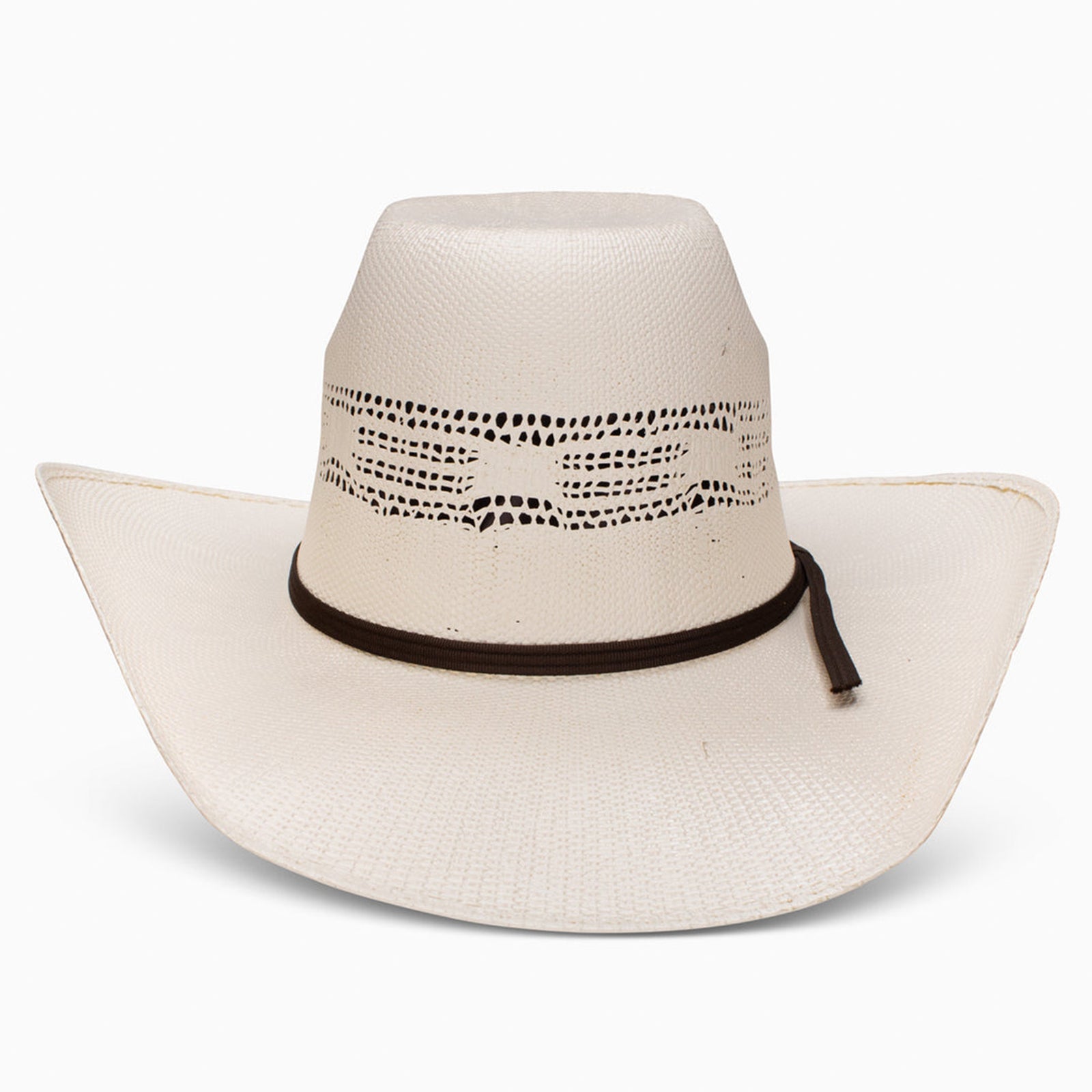 A Resistol Super Duty Straw Cowboy Hat with a white crown and a dark band around the base.