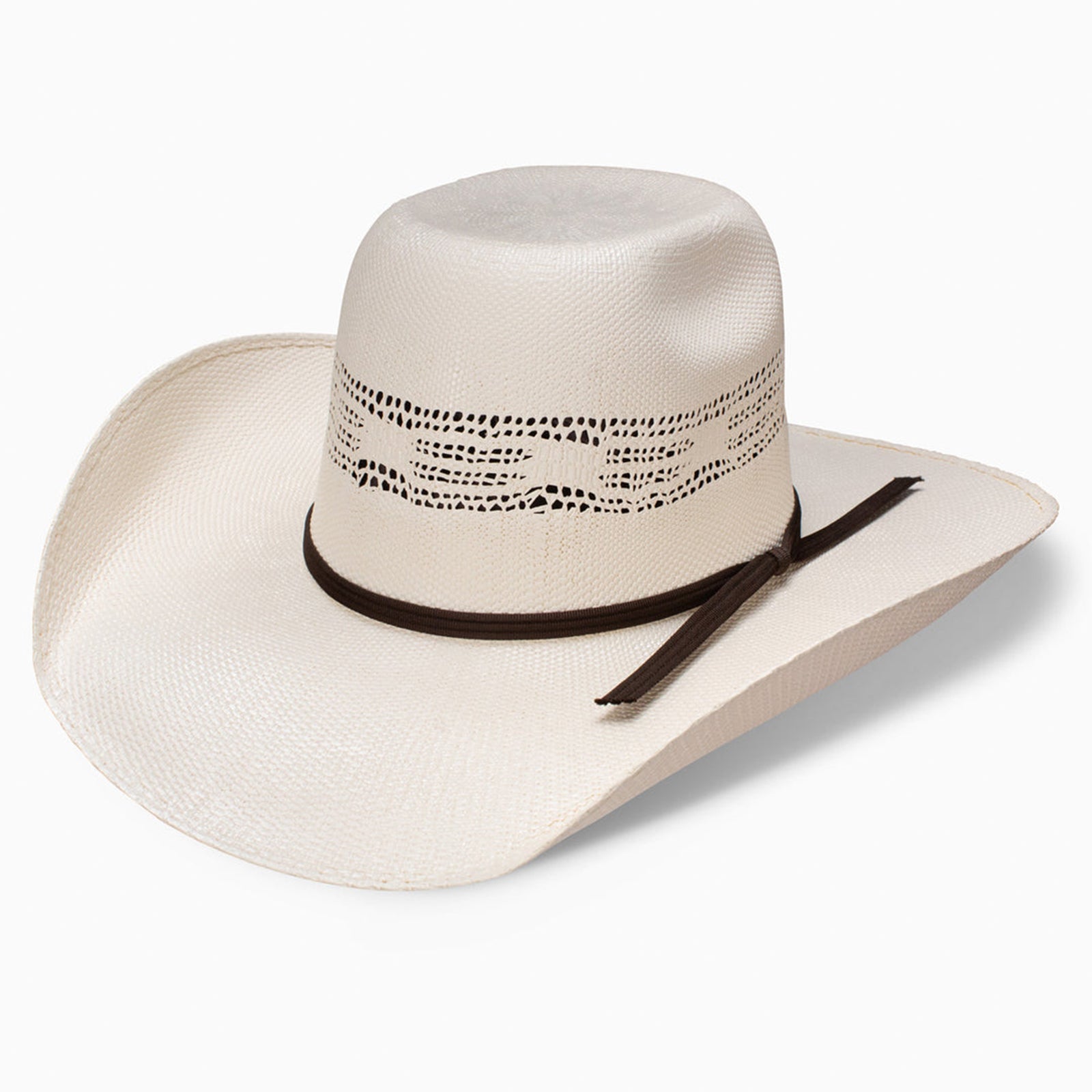 A Resistol Super Duty Straw Cowboy Hat with a white crown and a dark band around the base.