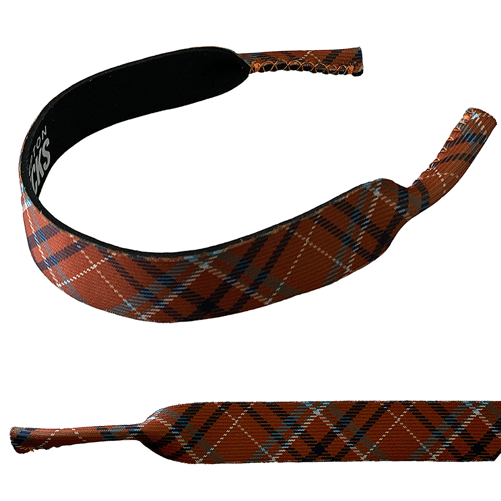 Rocky Mavericks Rust Plaid Sunglasses Strap. A rust plaid sunglasses strap.