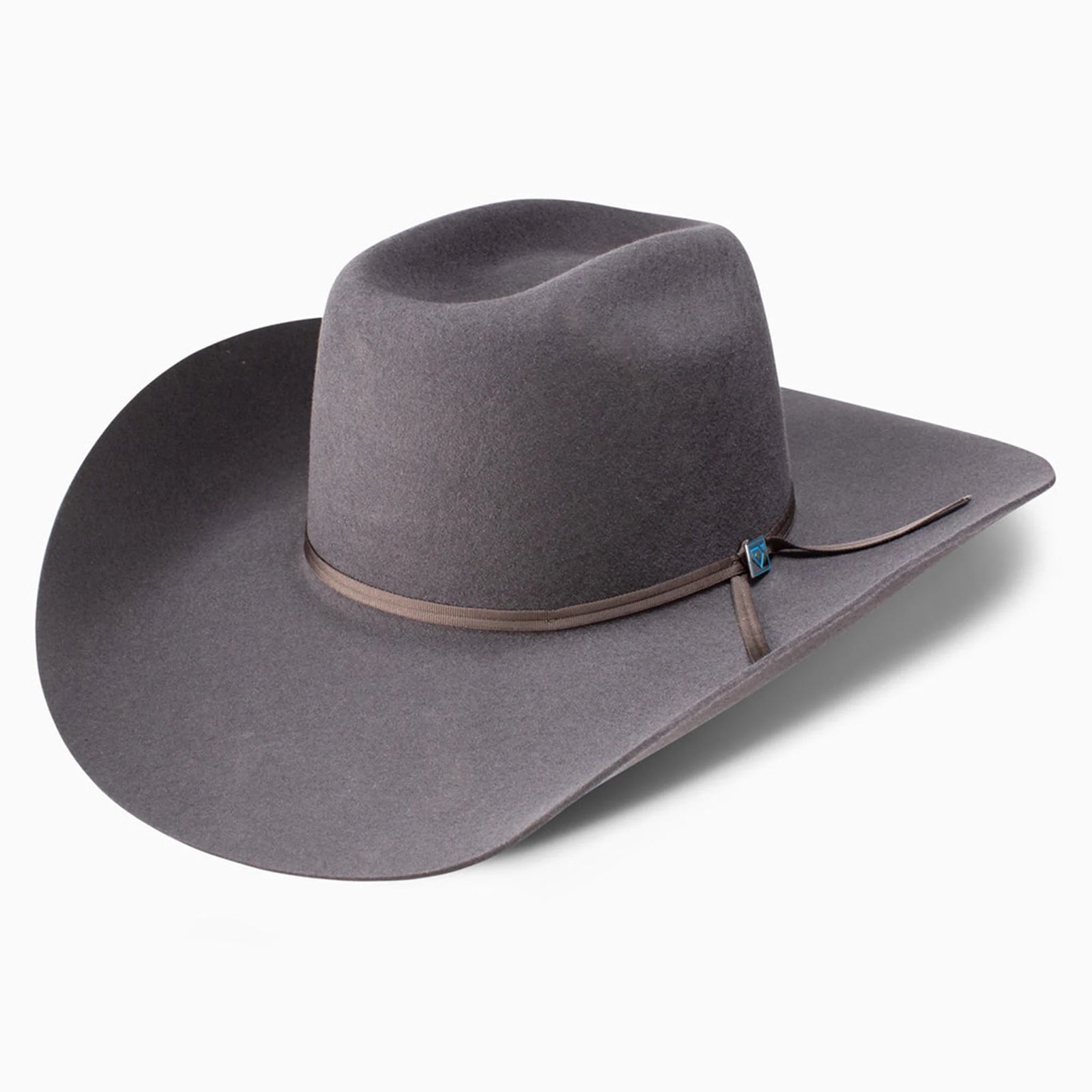 Resistol Cojo 9th Round 3X Wool Felt Cowboy Hat. Gray cowboy hat with a brown band on a white background