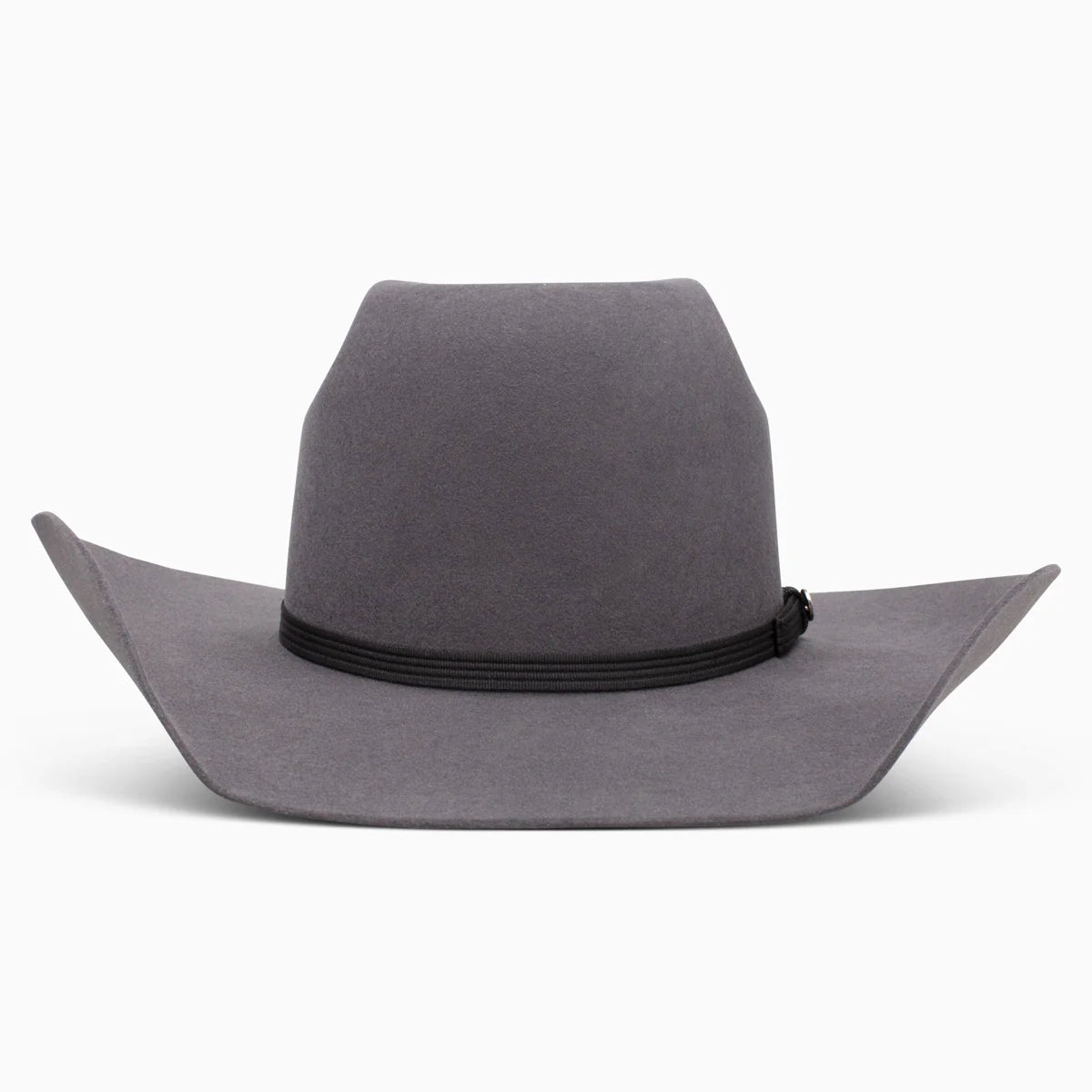 Resistol 4X Hooey Day Money Felt Cowboy Hat. Gray cowboy hat with a black band on a white background