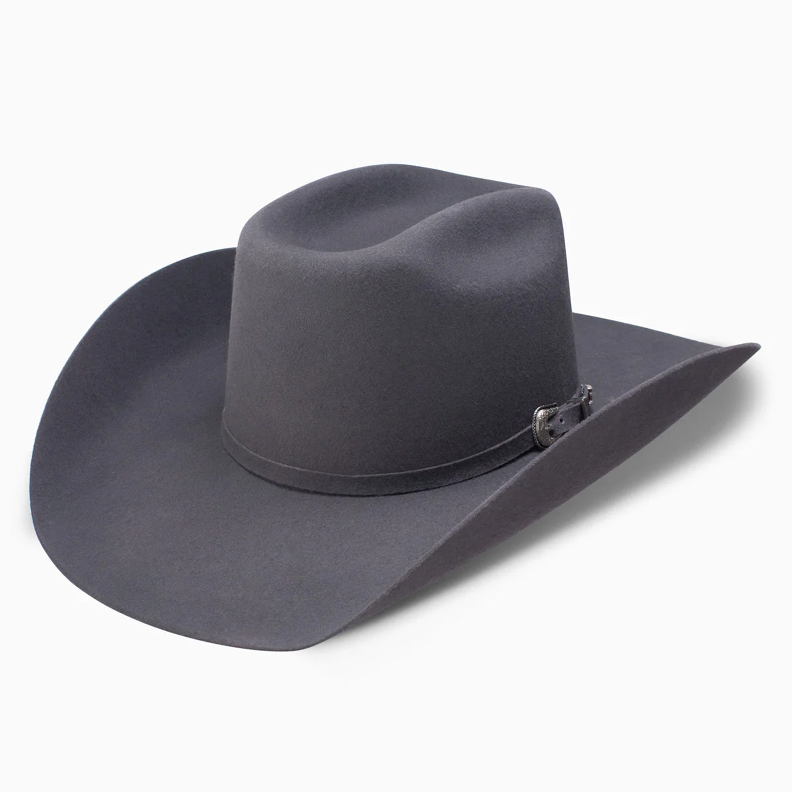 Resistol Pennington Youth Felt Cowboy Hat. A brown wool felt cowboy hat with a brim and a snap button at the back.