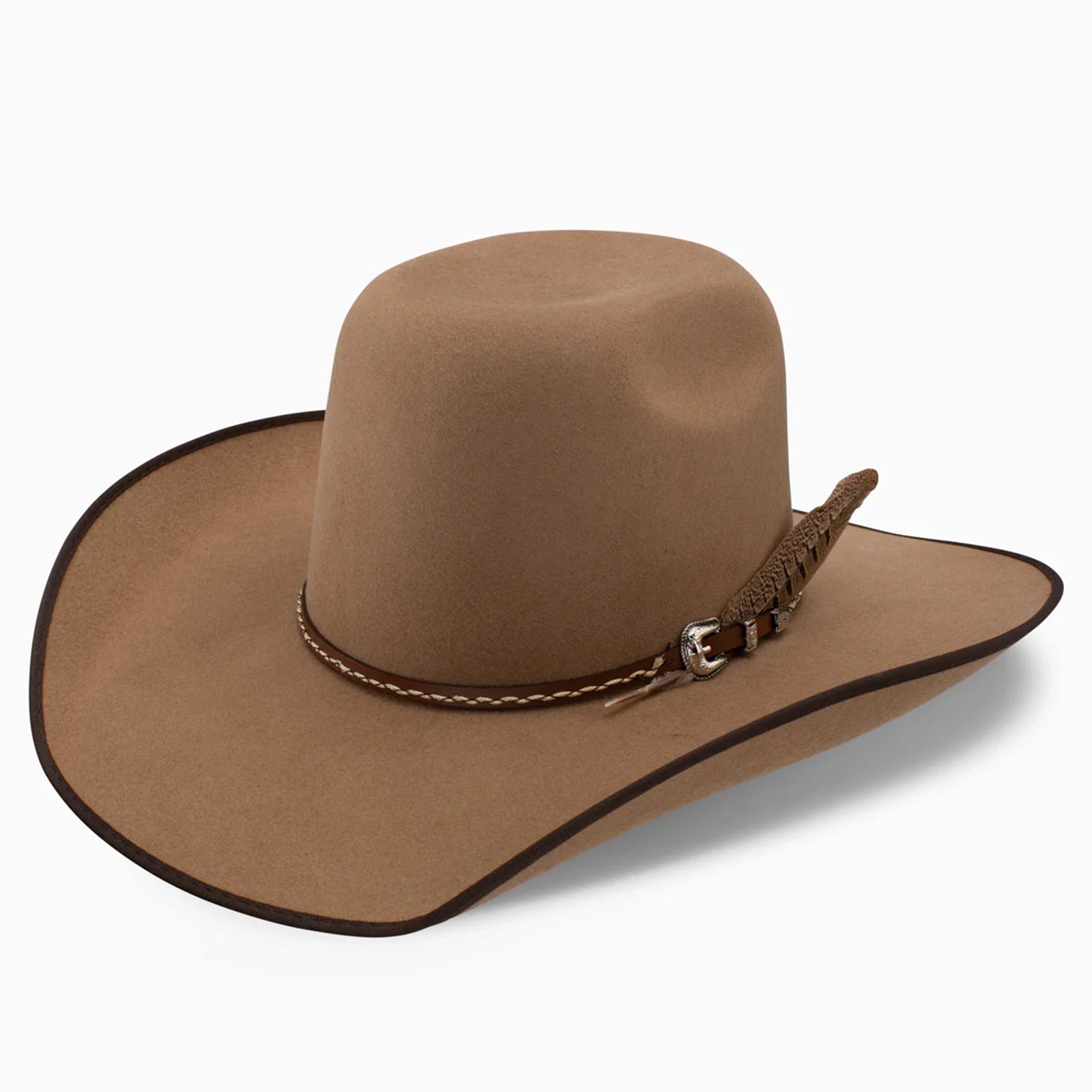 A Resistol 3X Rockland B Felt Cowboy Hat with a brown color and a decorative band around the base.