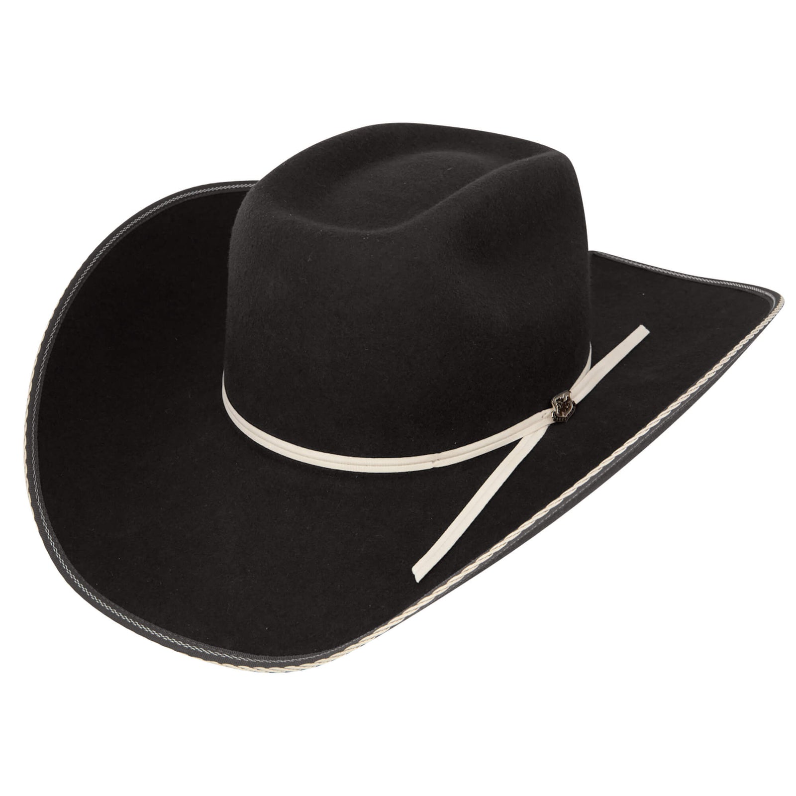 A Resistol 4X Snake Eyes Felt Cowboy Hat with a black crown and a white hat band.