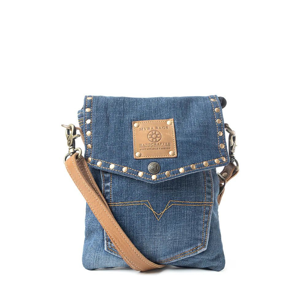 Myra Studded Dahlia Denim Crossbody Bag