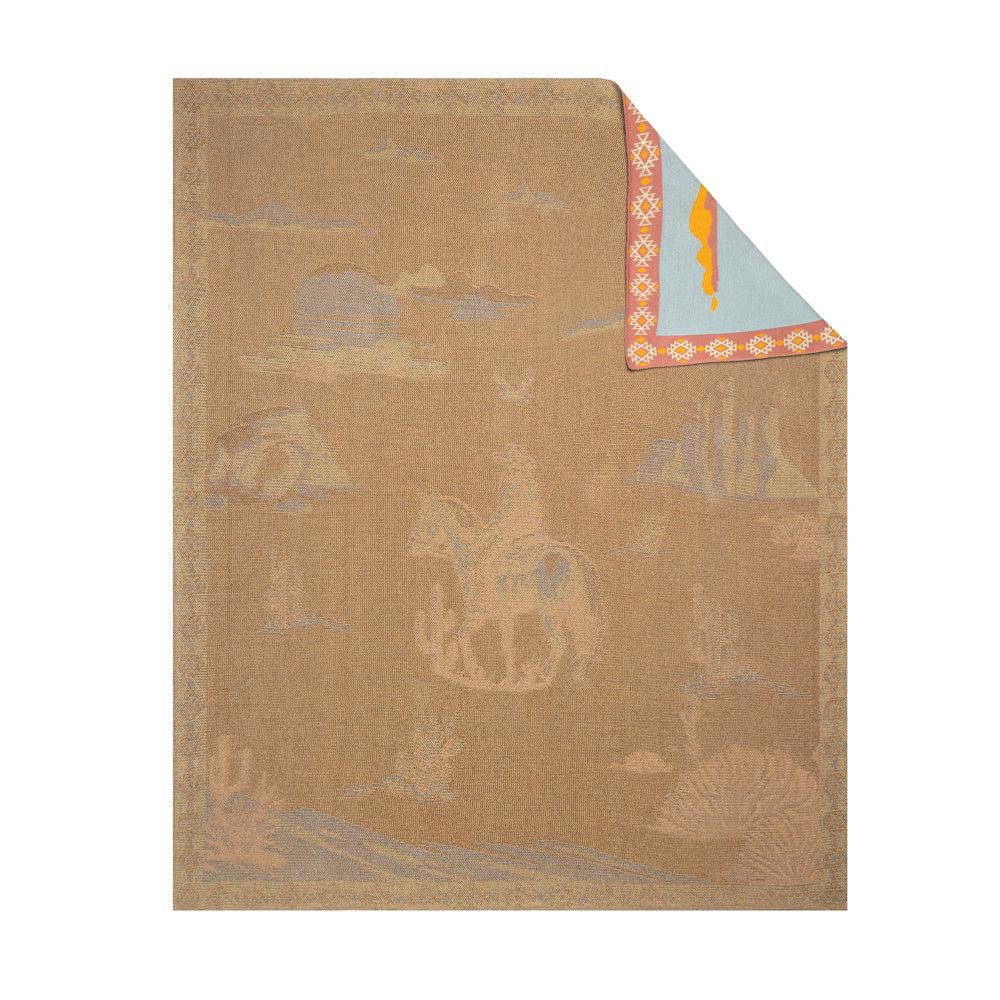 Lone Bronco Rider Throw. Rug with animal patterns on a beige background