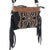 Desert Wing Crossbody Bag In Black. Black handbag with brown leather flap and embroidery on a white background