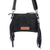 Desert Wing Crossbody Bag In Black. Black handbag with gold embroidery and black fringes on a white background.