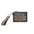 Pride of Prickly Pears Credit Card Holder in Black. Black leather wallet with floral embroidery and wrist strap on a white background