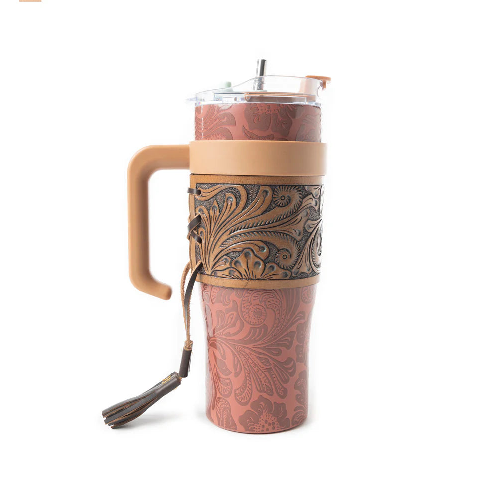 Wide Wyoming Tumbler in Brown with Tooling