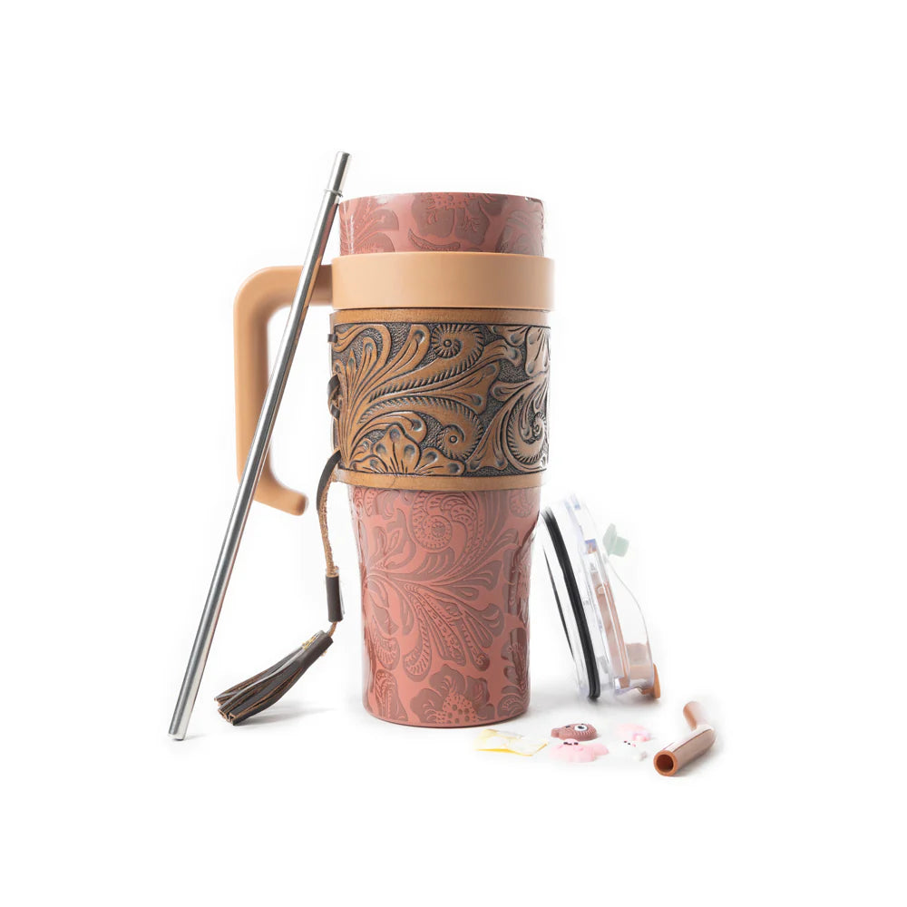 Wide Wyoming Tumbler in Brown with Tooling