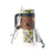Wide Wyoming Tumbler In Yellow with Tooling. Tumbler with floral design and brown leather sleeve on a white background