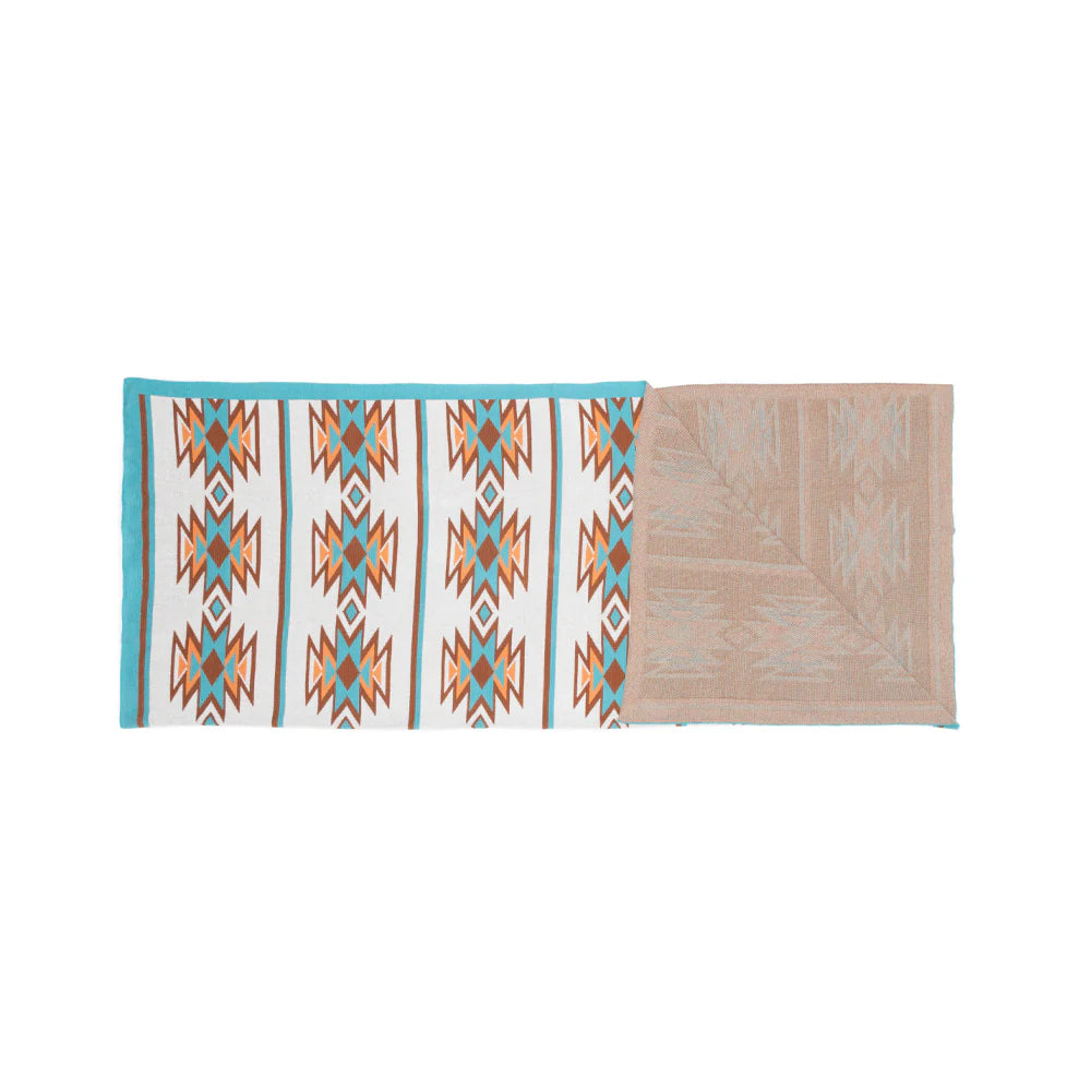 Two patterned rugs, one with geometric design and one with tribal pattern, on a white background.