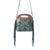 Electric Dessert Shoulder Bag In Green. Green handbag with brown leather accents and fringe on a white background