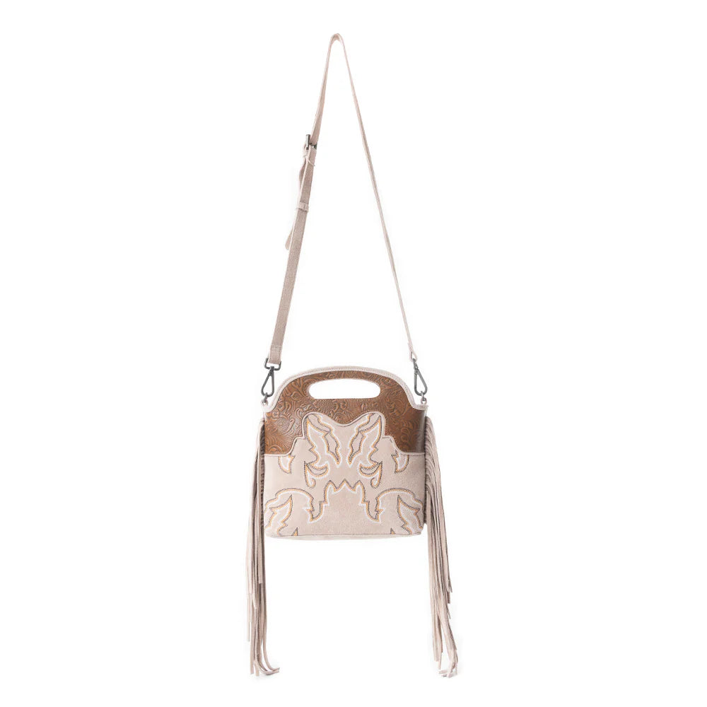 Electric Dessert Shoulder Bag In Brown. Handbag with decorative patterns on a white background