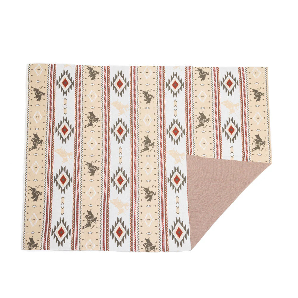 Starstone Throw. Patterned fabric with tribal design on a white background