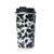 Western Trail Brew Stainless Steel Mug in Black Leopard Print. Travel mug with black and white cow print pattern on a white background