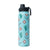 Moo & Bloom Stainless Steel Water Bottle in Cactus Geometry. Water bottle with cactus and longhorn design on a light blue background