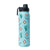 Moo & Bloom Stainless Steel Water Bottle in Cactus Geometry. Water bottle with cactus and longhorn design on a light blue background