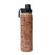 Moo & Bloom Stainless Steel Water Bottle in Brown Baroque. Brown floral-patterned water bottle with black cap on a white background