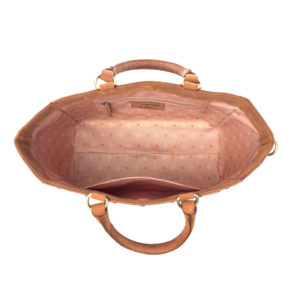 Yellowstone Valley Soul Studded & Embossed Tote Leather Bag in Amber