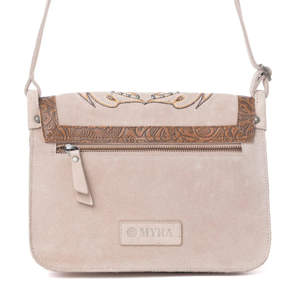Myra Amberwood Suede Leather Boot Embroidered Leather Bag in Amber