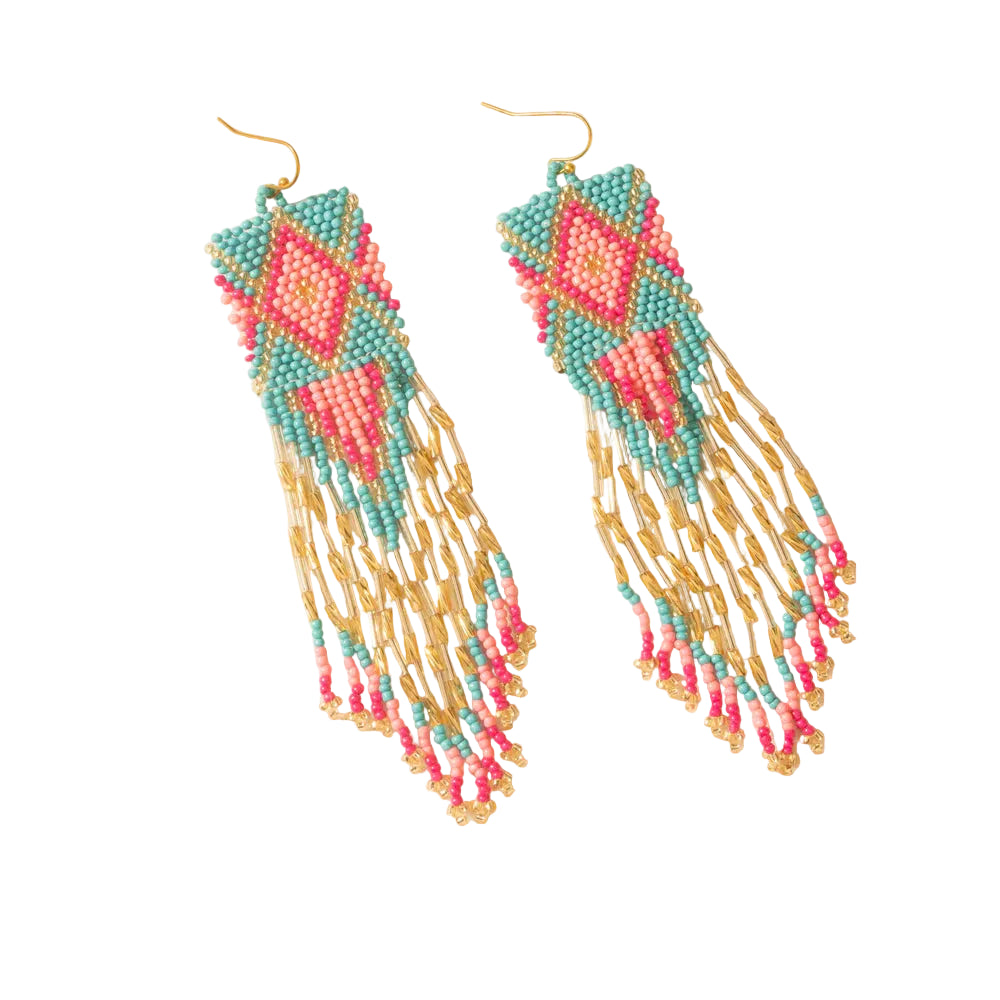 Gilded Arena Beaded Fringe Earrings in Rodeo Blue